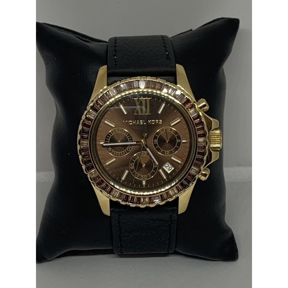 Michael Kors MK5873 Women's Black Leather Analog Dial Quartz Genuine Watch BP625